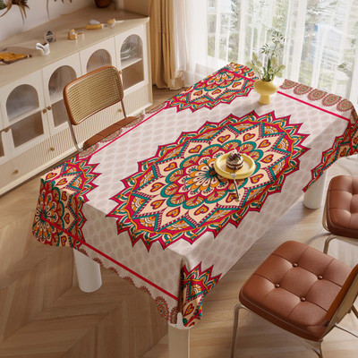 Sukalpa Printed 4 Seater Table Cover(Pink and cream peach, Polyester)
