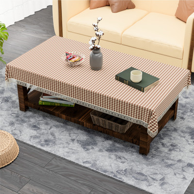 KUBER INDUSTRIES Cotton 4 Seater Self Design Table Cover(Yellow, Brown)
