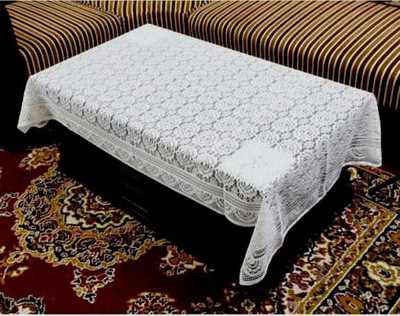 Shri Ganesh Handloom Self Design 6 Seater Table Cover(White, Polyester)