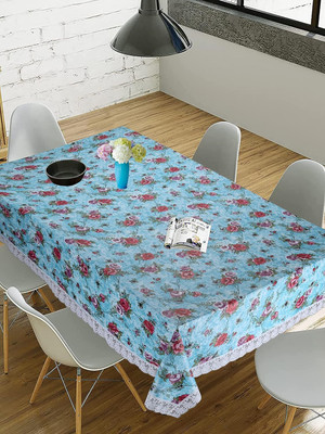 homerz Cotton 6 Seater Floral Table Cover(Digital blue)