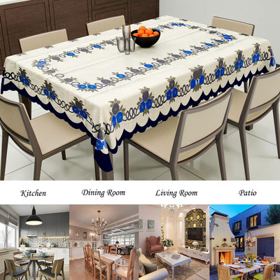 MANGERAM Cotton 6 Seater Floral Table Cover(Net Dining Table Cloth | Cream & Blue)