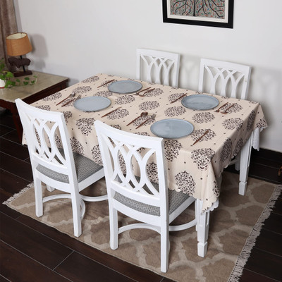 HOUSE OF QUIRK Printed 4 Seater Table Cover(Cream, Polyester)