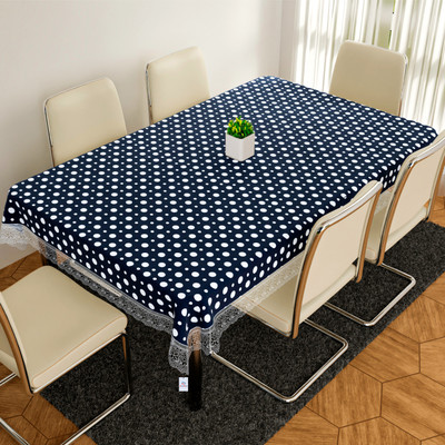 Heart Home Self Design 6 Seater Table Cover(Blue, PVC)