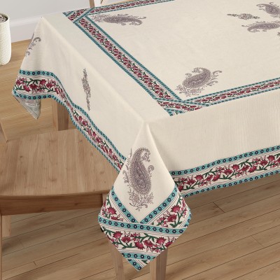 SWAYAM Floral 6 Seater Table Cover(White & Red & Teal, Polyester)