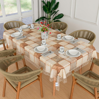 HOMESTIC PVC 6 Seater Self Design Table Cover(Brown)