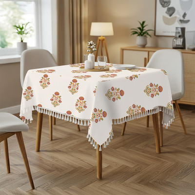 Urban Space Cotton 6 Seater Floral Table Cover(Liberty Maroon)