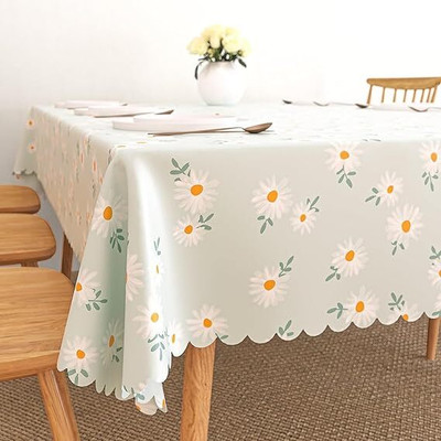 Wolpin PVC 4 Seater Animal, Floral, Checkered Table Cover(Green)