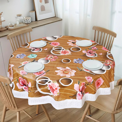 Dakshya Industries Self Design 4 Seater Table Cover(Yellow, PVC)