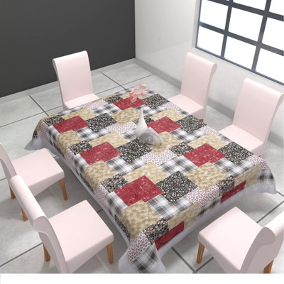 CASA FURNISHING PVC 6 Seater Printed Table Cover(Red, Beige)
