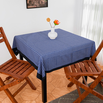 KUBER INDUSTRIES Checkered 4 Seater Table Cover(Blue, Cotton)
