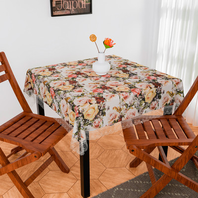 KUBER INDUSTRIES Floral 4 Seater Table Cover(White, PVC)