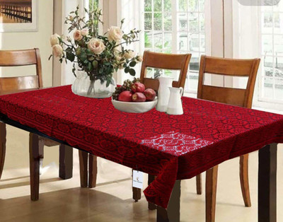AP creation Self Design 6 Seater Table Cover(Maroon, Cotton)