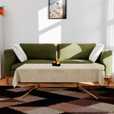KUBER INDUSTRIES Self Design 4 Seater Table Cover(Cream, Cotton)