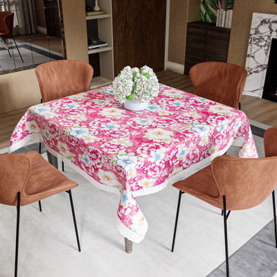 Heart Home PVC 4 Seater Self Design Table Cover(Pink, Yellow)