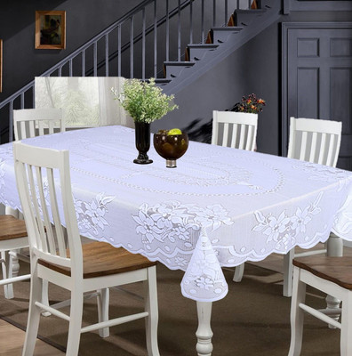 EASTTARDOMM Cotton 6 Seater Floral Table Cover(White)