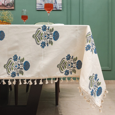 Urban Space Cotton 6 Seater Floral Table Cover(Liberty Blue)