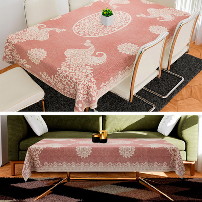 KUBER INDUSTRIES Self Design 6 Seater Table Cover(Maroon, Cotton, Pack of 2)