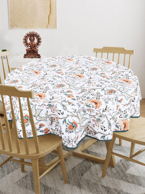 Texstylers Cotton 6 Seater Printed Table Cover(Mustard & White)