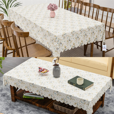 Heart Home Floral 6 Seater Table Cover(Yellow, Grey, Cotton, Pack of 2)