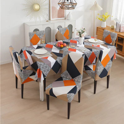 TURIYA Polyester, Spandex 4 Seater Abstract Table Cover(Orange, Blue, Pack of 4)