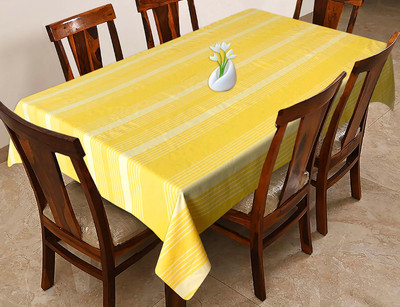 Oasis Hometex Cotton 8 Seater Striped Table Cover(Yellow)