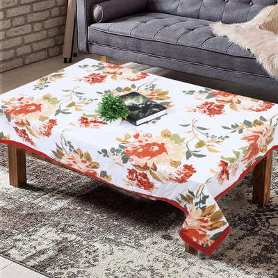 Texstylers Cotton 4 Seater Floral Table Cover(Red)