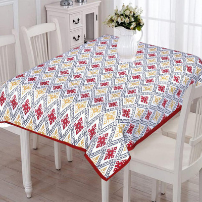 Texstylers Cotton 6 Seater Floral Table Cover(Red)