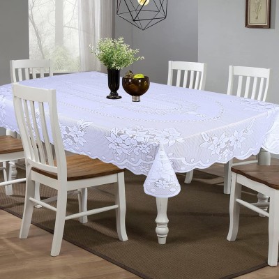 EASTTARDOMM Floral 6 Seater Table Cover(White, Net Cloth, Cotton)