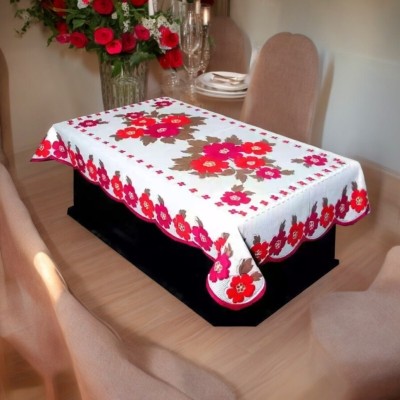 Shri Ganesh Handloom Checkered 4 Seater Table Cover(White, Pink, Cotton)