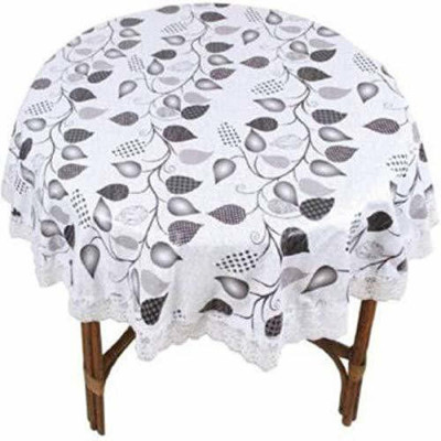 WIN WORLD PVC 8 Seater Floral Table Cover(White)