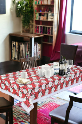 Mopak Decor Printed 6 Seater Table Cover(Red, Polyester)
