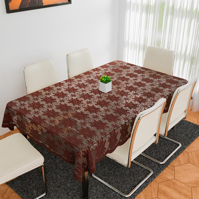 KUBER INDUSTRIES Self Design 6 Seater Table Cover(Maroon, Cotton)