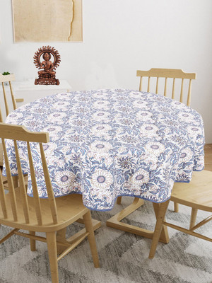 Go Texstylers Cotton 6 Seater Floral Table Cover(Beige)