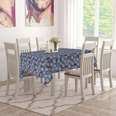 CASA FURNISHING Polyester 6 Seater Floral Table Cover(Blue)