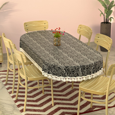 KUBER INDUSTRIES PVC 6 Seater Floral Table Cover(Black, Silver)