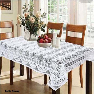 Shri Ganesh Handloom Self Design 6 Seater Table Cover(White, Polyester)