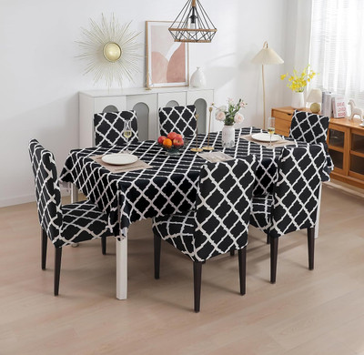 TURIYA Polyester, Spandex 6 Seater Checkered Table Cover(Black, Pack of 6)