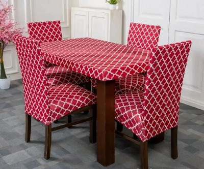 TURIYA Abstract 4 Seater Table Cover(Maroon, Polyester, Spandex, Pack of 4)