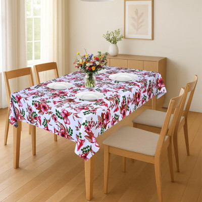 KingMatters Floral 6 Seater Table Cover(Pink, PVC)
