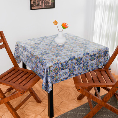 KUBER INDUSTRIES Self Design 4 Seater Table Cover(Blue, PVC)