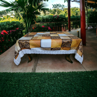Mopak Decor Polyester 6 Seater Embroidered Table Cover(Gold, Pack of 2)