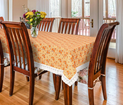 journey PVC 6 Seater Floral Table Cover(Orange, Rose)