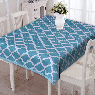 Go Texstylers Cotton 6 Seater Geometric Table Cover(Light Blue)