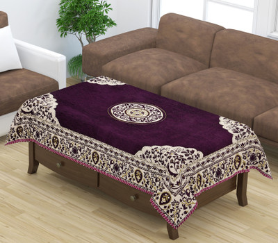 Furnishing Hut Velvet 4 Seater Embroidered Table Cover(Purple)