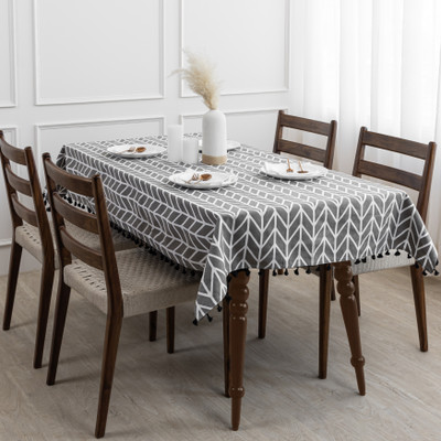 HOMEMONDE Cotton 6 Seater Printed Table Cover(Grey Arrow)