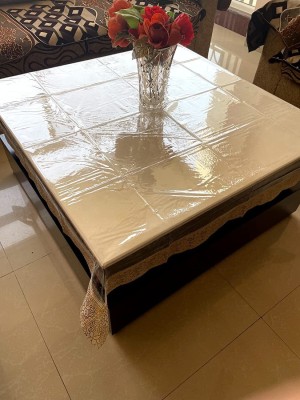 Bless Kraft Printed 4 Seater Table Cover(Transparent, Golden Border, PVC)