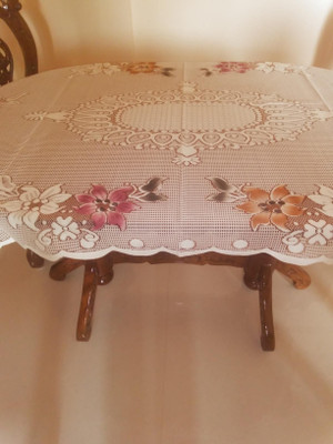 MANGERAM Cotton 6 Seater Floral Table Cover(White)