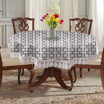 E-Retailer Geometric 4 Seater Table Cover(White, PVC)