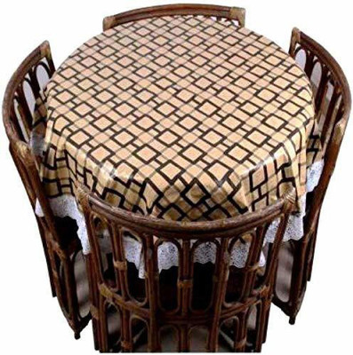 WIN WORLD PVC 8 Seater Checkered Table Cover(Brown)