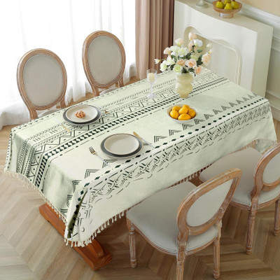 Cortina Printed 6 Seater Table Cover(White, Black, Cotton, Pack of 6)